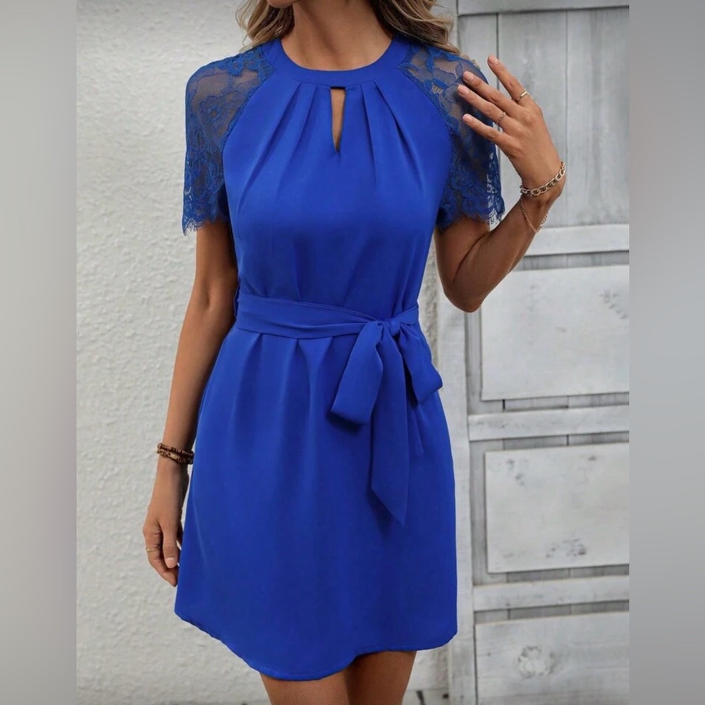 SHEIN Royal Blue Lace Mini Dress